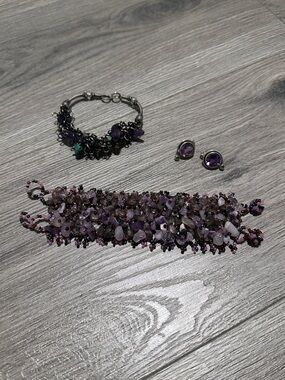 Handmade Purple Amethyst Beaded Bracelet Set - Women's Jewelry